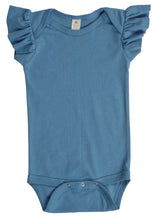 Load image into Gallery viewer, Organic Cotton Ruffle Sleeve Snappie - Columbia Blue - USA Made - Asheville Apparel